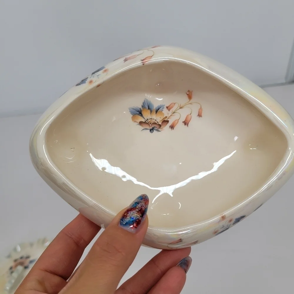 Vintage Porcelain Luster Jewelry Trinket Box Floral Victorian Floral Cottagecore